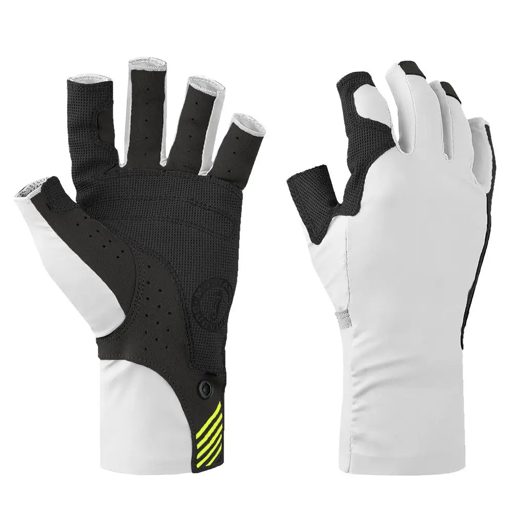 White Black Large Open Finger Mustang Traction UV Gloves - Apparel