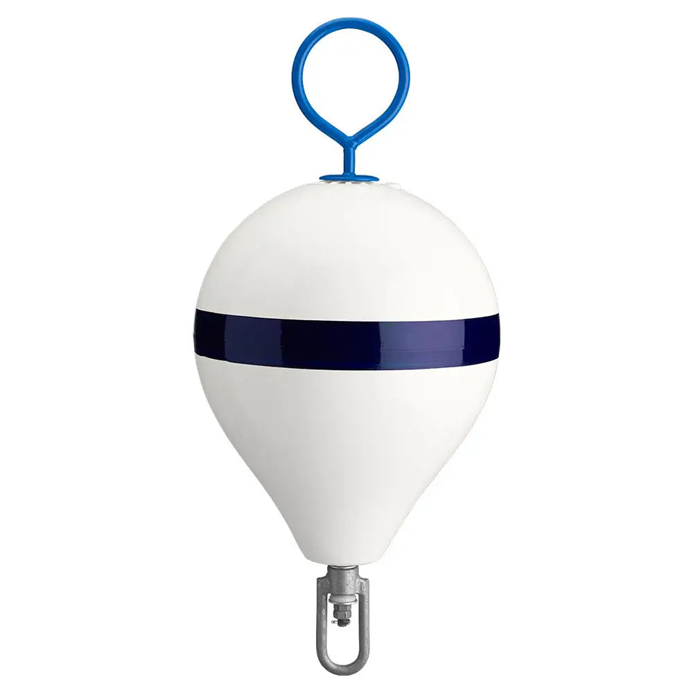 Polyform 13.5’’ CM Mooring Buoy w/Galvanized Iron - White Blue Stripe [CM-2 WHT W/STR] - Buoys