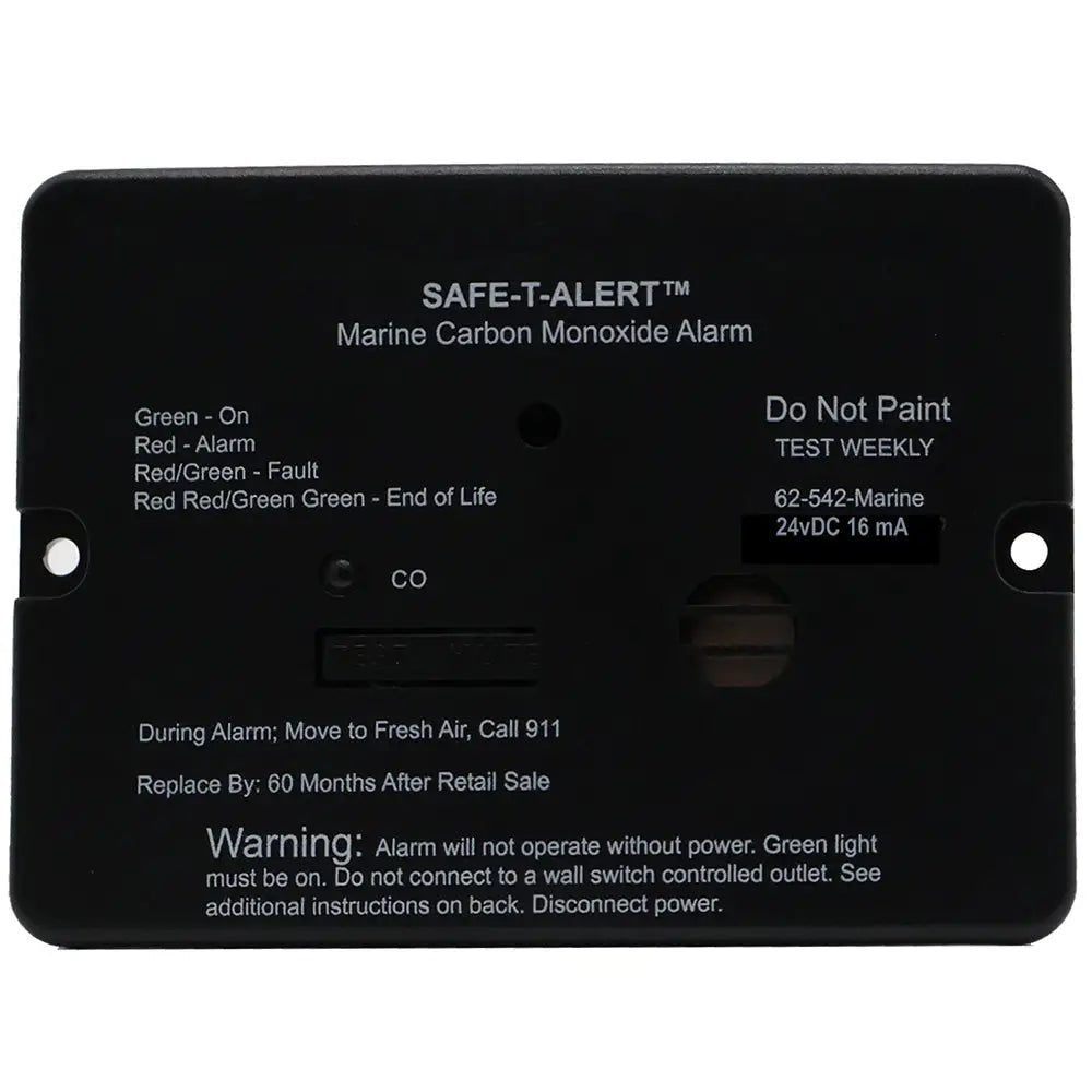 Safe-T-Alert 62 Series Marine Carbon Monoxide Alarm - 24V Flush Mount - Black [62-542-BL-MARINE-24V] - Fume Detectors