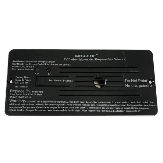 Black Flush Mount Safe-T-Alert Propane Carbon Monoxide Combo Alarm - Fume Detectors