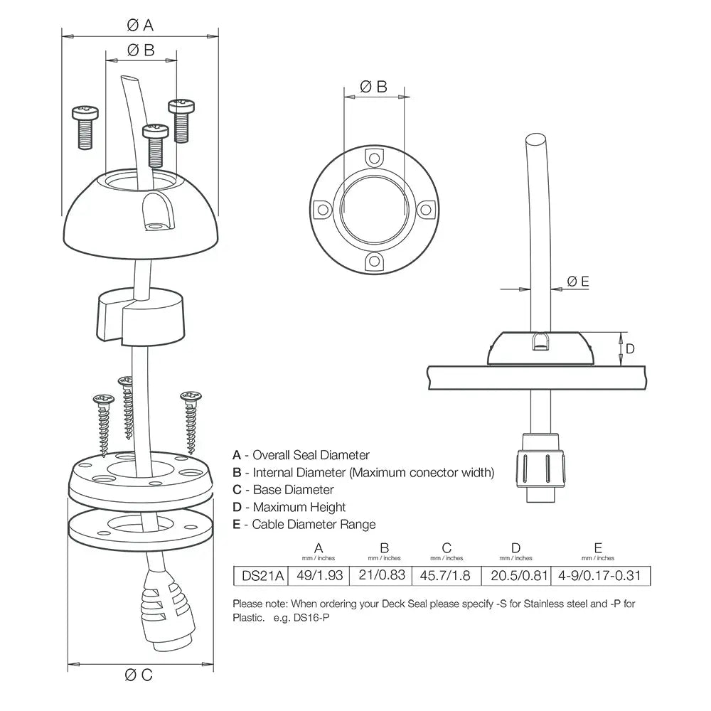 Scanstrut DS21A-S Vertical Cable Seal - Stainless Steel [DS21A-S] - Wire Management