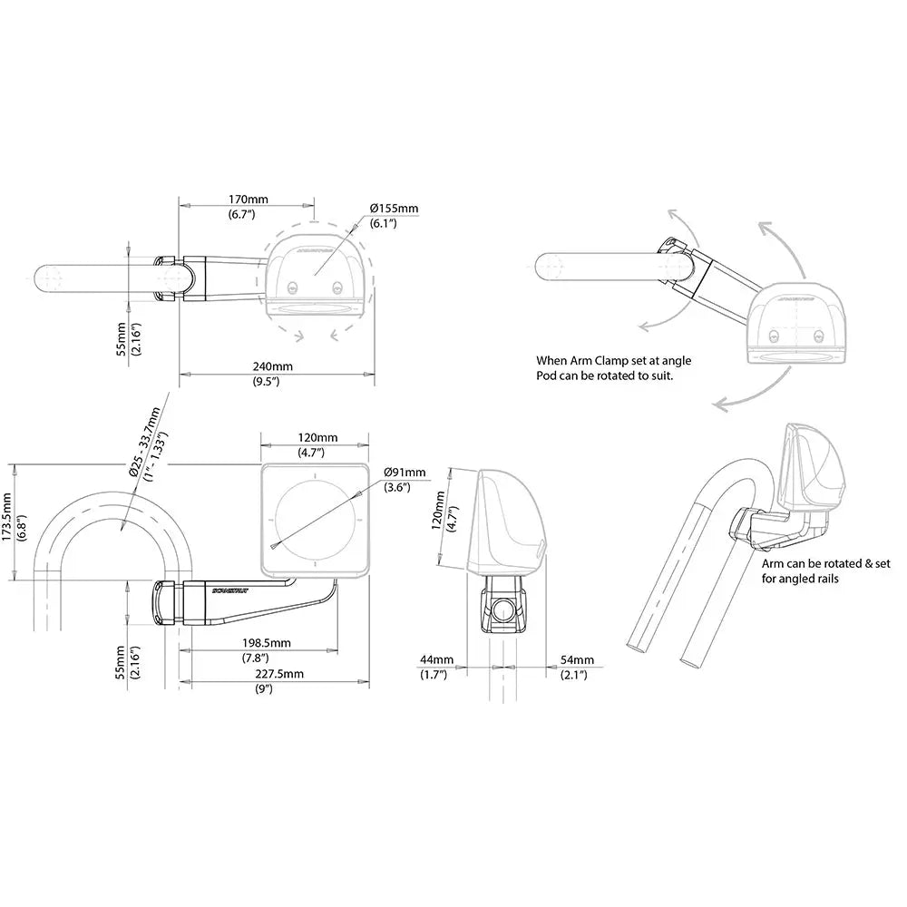 Scanstrut Scanpod Single Instrument Pod -Precut- Arm Mounted - Fits 1’’ - 1.3’’ Rails [SPR-1I-AM] - Display Mounts