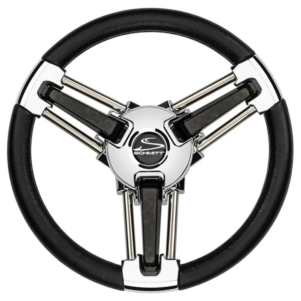 Schmitt Marine Burano Wheel 14’’ 3/4’’ Tapered Shaft Black Polyurethane w/Stainless Spoke Includes Center Cap/Nut