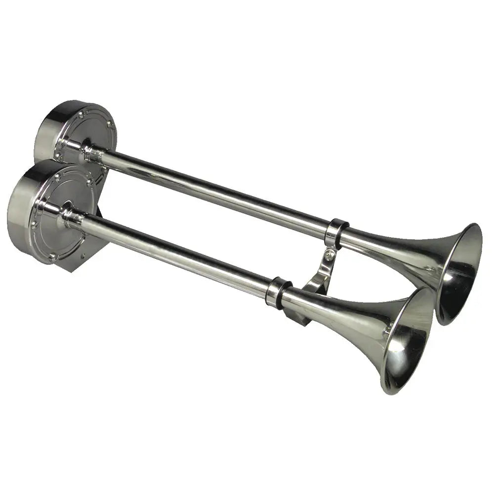 Schmitt Marine Deluxe All-Stainless Dual Trumpet Horn - 24V [12428] - Horns