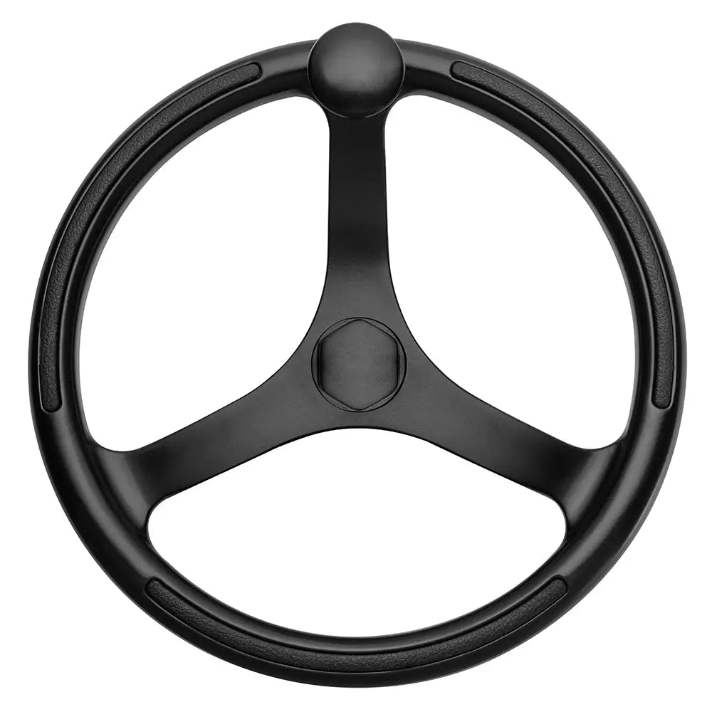Schmitt Marine Primus Wheel 13.5’’ Black 3/4’’ Tapered Shaft w/Knob Finger Grips - Black Powder Coat [742132BFGK]