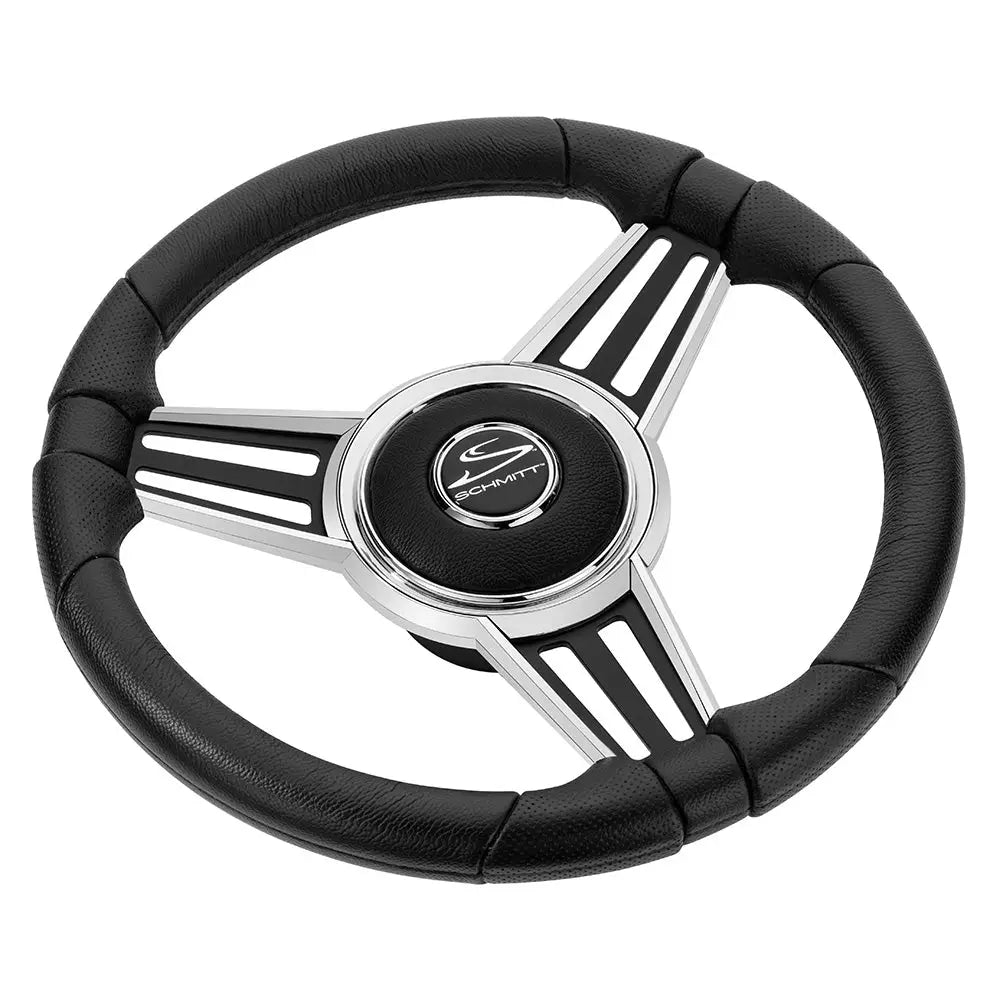 Schmitt Marine PU30 14’’ Wheel - Chrome Cap Spoke Inserts - Black Spokes - 3/4’’ Tapered Shaft [PU301404-44] - Steering