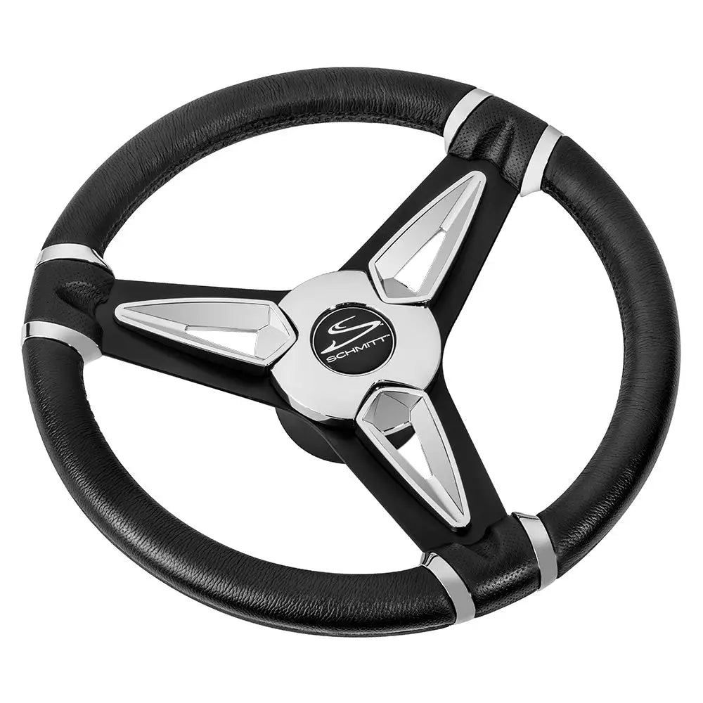 Schmitt Marine PU50 14’’ Wheel - Chrome Cap Spoke Inserts - Black Spokes - 3/4’’ Tapered Shaft [PU501404] - Steering