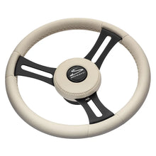 Schmitt Marine Torcello Elite 14’’ Wheel - Beige Leather Cap - White Stitching - Black SS Spokes - 3/4’’ Tapered Shaft