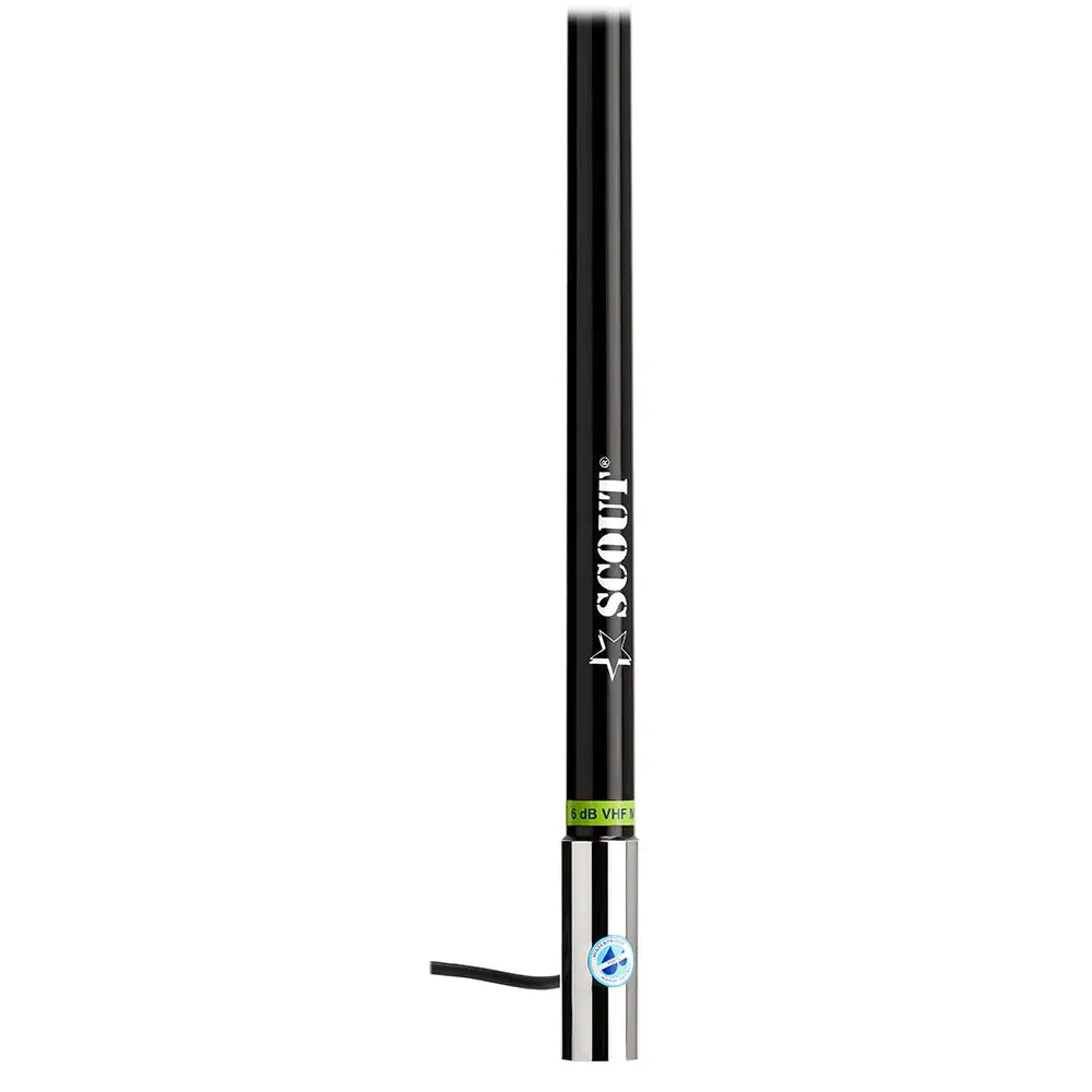 Scout 8’ Black VHF Antenna 6dB Heavy Stainless Steel Ferrule w/6M RG-8x Includes PL-259 Heavy Duty Offshore Antenna