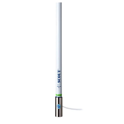 Scout 8’ White VHF Antenna 6dB Heavy Stainless Steel Ferrule w/6M RG-8x Includes PL-259 Heavy Duty Offshore Antenna