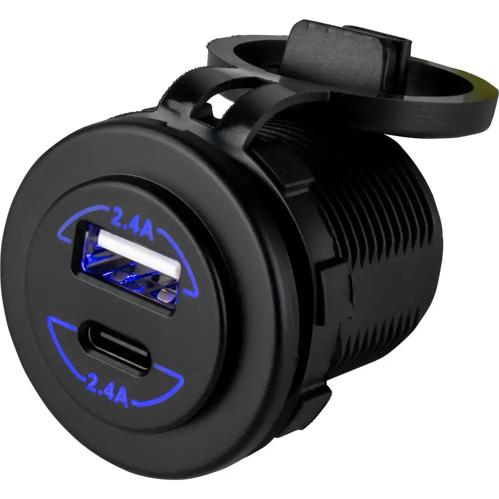 Sea-Dog Round Dual USB USB-C Power Socket [426516-1] - Accessories