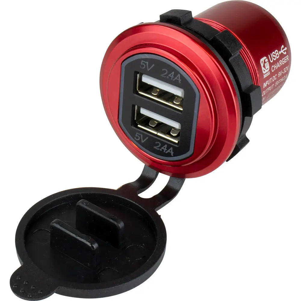 Sea-Dog Round Red Dual USB Charger w/1 Quick Charge Port + [426504-1] - Accessories