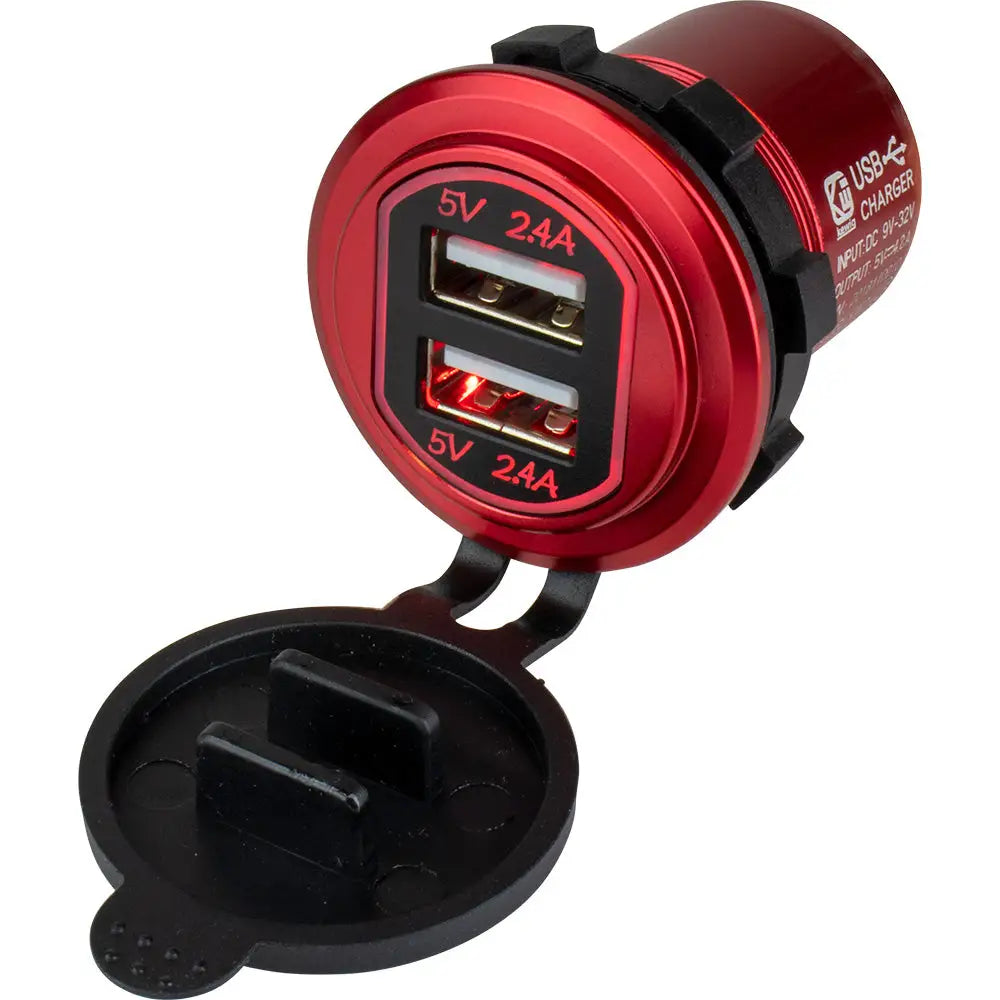Sea-Dog Round Red Dual USB Charger w/1 Quick Charge Port + [426504-1] - Accessories