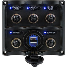 Sea-Dog Water Resistant Toggle Switch Panel w/USB Power Socket - 5 Toggle [424617-1] - Electrical Panels