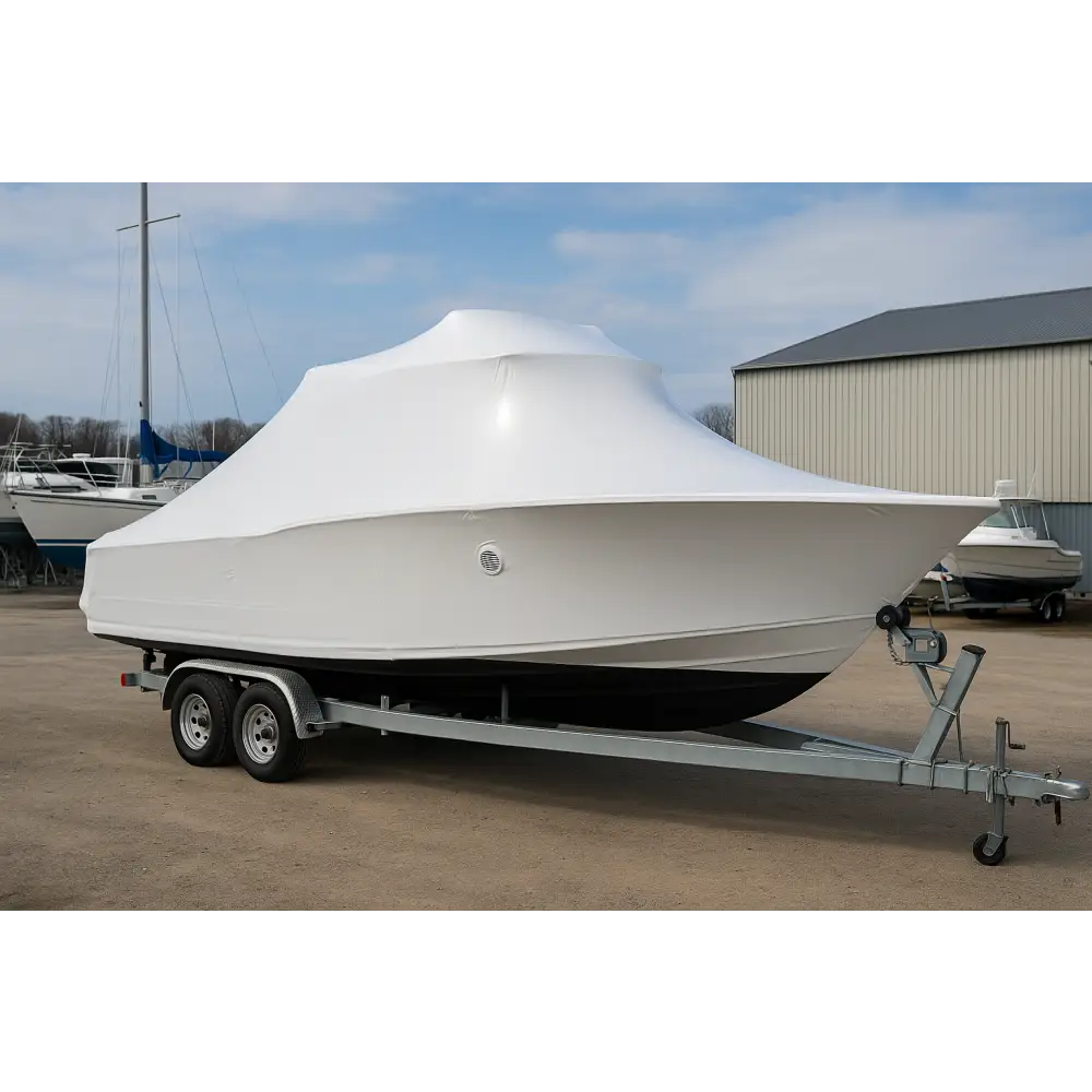 shrink wrapped boat