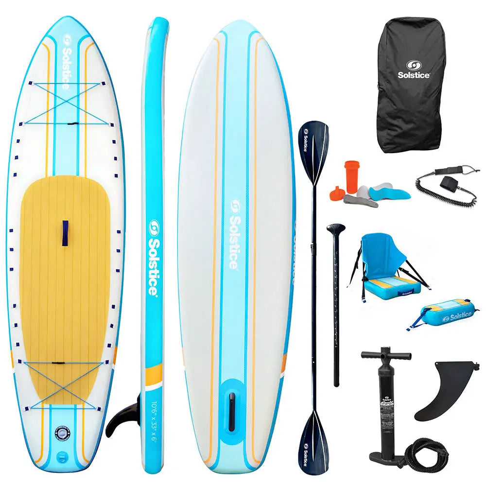 Solstice Watersports 10’6’’ Rambler Inflatable Stand-Up Paddleboard/Kayak 2-In-1 Kit w/Seat Convertible Paddle - Orange