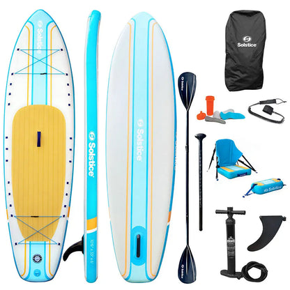 Solstice Watersports 10’6’’ Rambler Inflatable Stand-Up Paddleboard/Kayak 2-In-1 Kit w/Seat Convertible Paddle - Orange