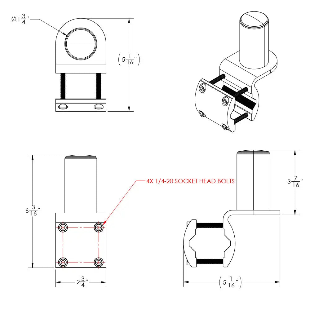 TACO ShadeFin Mini Square Tube Rail Mount [T10-4000-9] - Biminis/Shades/Umbrellas