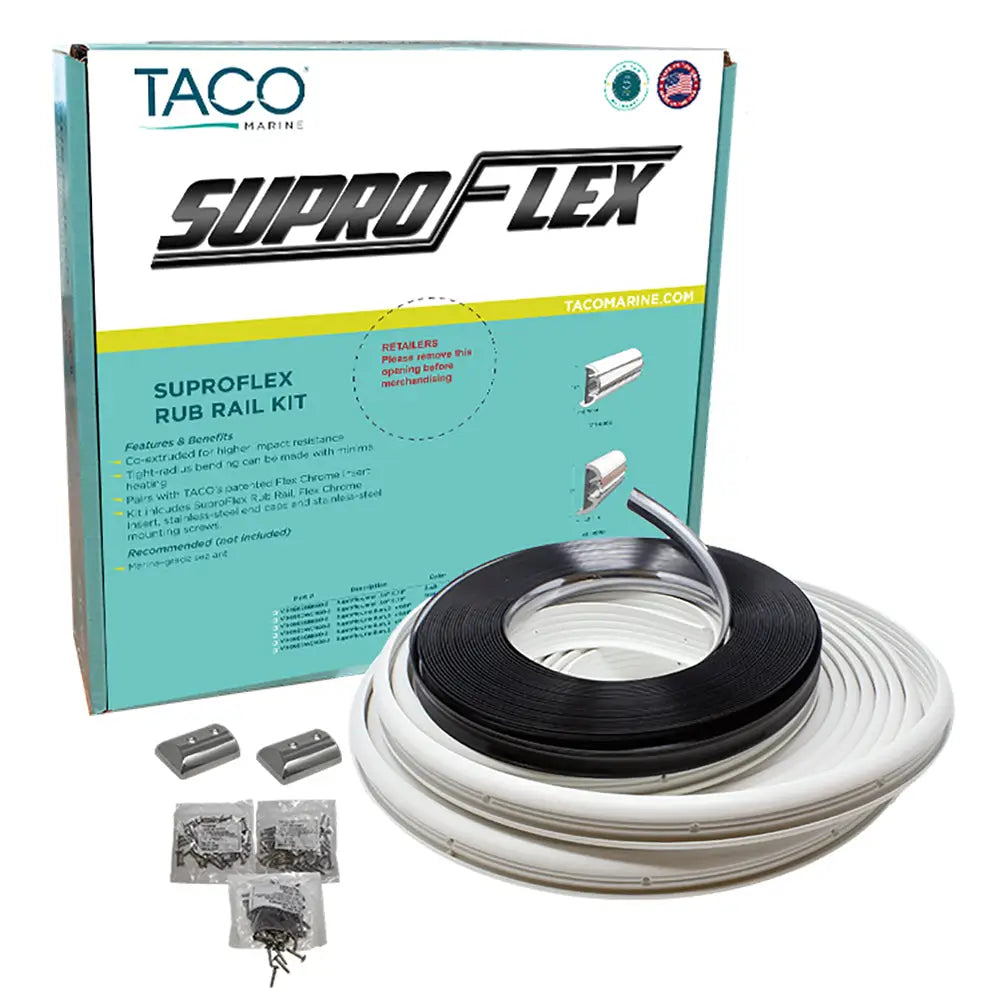 TACO SuproFlex Rub Rail Kit - White w/Flex Chrome Insert - 2’’H x 31/32’’W x 80L [V11-9990WCM80-2] - Rub Rail