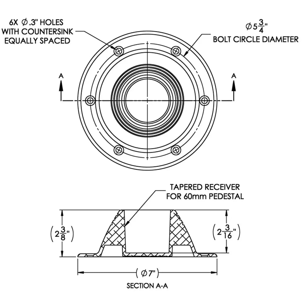 TACO Table Support - Surface Mount - Fits 2-3/8’’ Pedestals [Z10-4067BLY60MM] - Pedestals