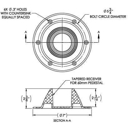 TACO Table Support - Surface Mount - Fits 2-3/8’’ Pedestals [Z10-4067BLY60MM] - Pedestals