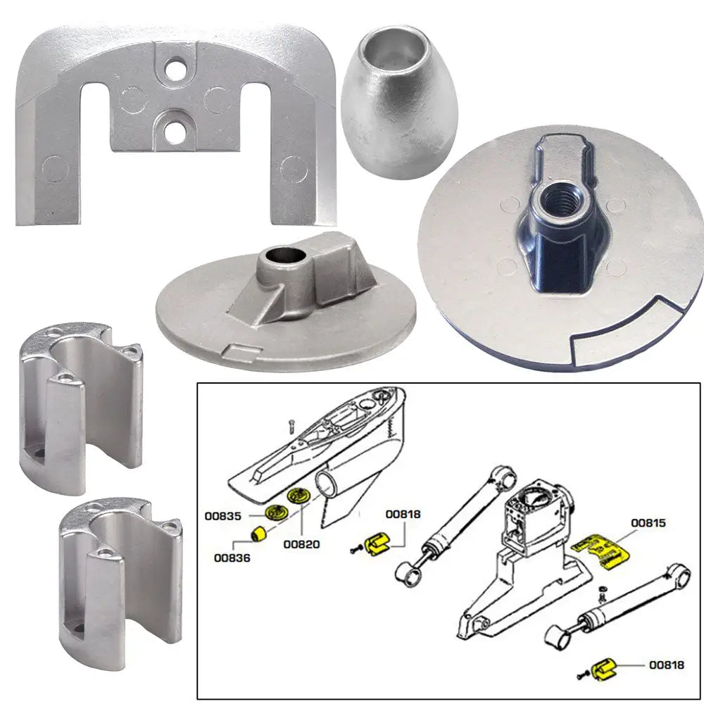 Tecnoseal Anode Kit w/Hardware - Mercury Bravo 3 2004-Present - Zinc [20805] - Anodes
