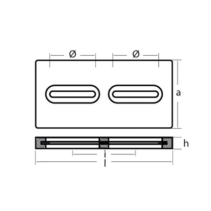 Tecnoseal Rectangular Zinc Plate Anode w/Inserts - 12’’ x 6’’ x 1’’ [TEC-DIVERSD] - Anodes