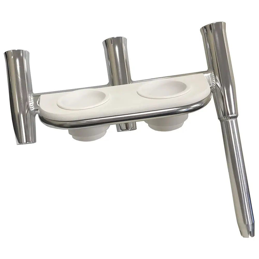 Tigress Offset Triple Rod Holder w/Cup Holders - Port Side - Polished Aluminum [88148] - Rod Holders
