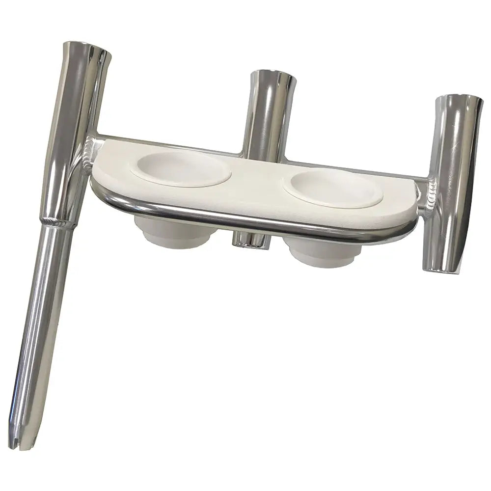 Tigress Offset Triple Rod Holder w/Cup Holders - Starboard Side - Polished Aluminum [88148-1] - Rod Holders