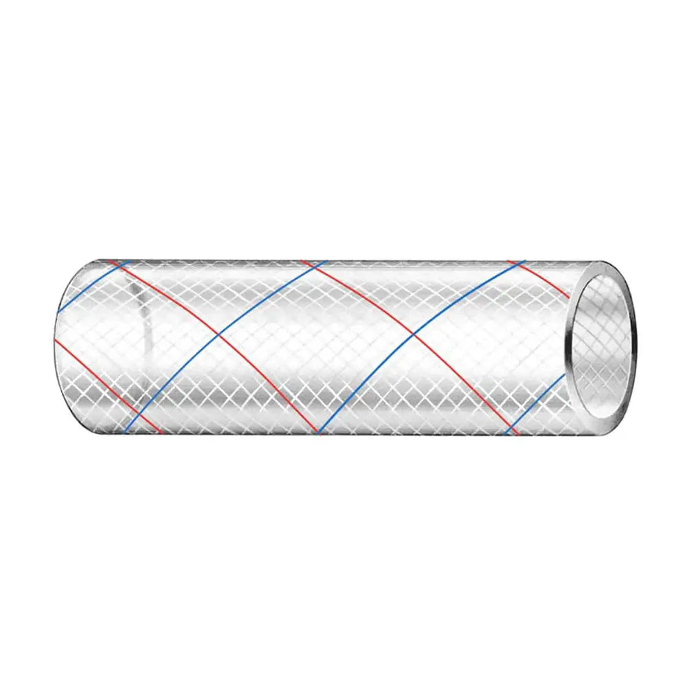 Trident Marine 1/2’’ x 50’ Clear Reinforced PVC Hose Tubing Red Blue Tracer [162-0126] - Hose
