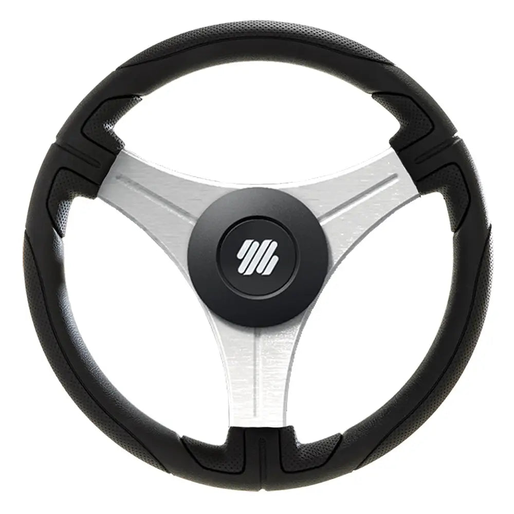 Uflex Ustica 13’’ Steering Wheel - Black - Polyurethane w/Silver Spokes X62 Hub [USTICA-B/S] - Steering Wheels
