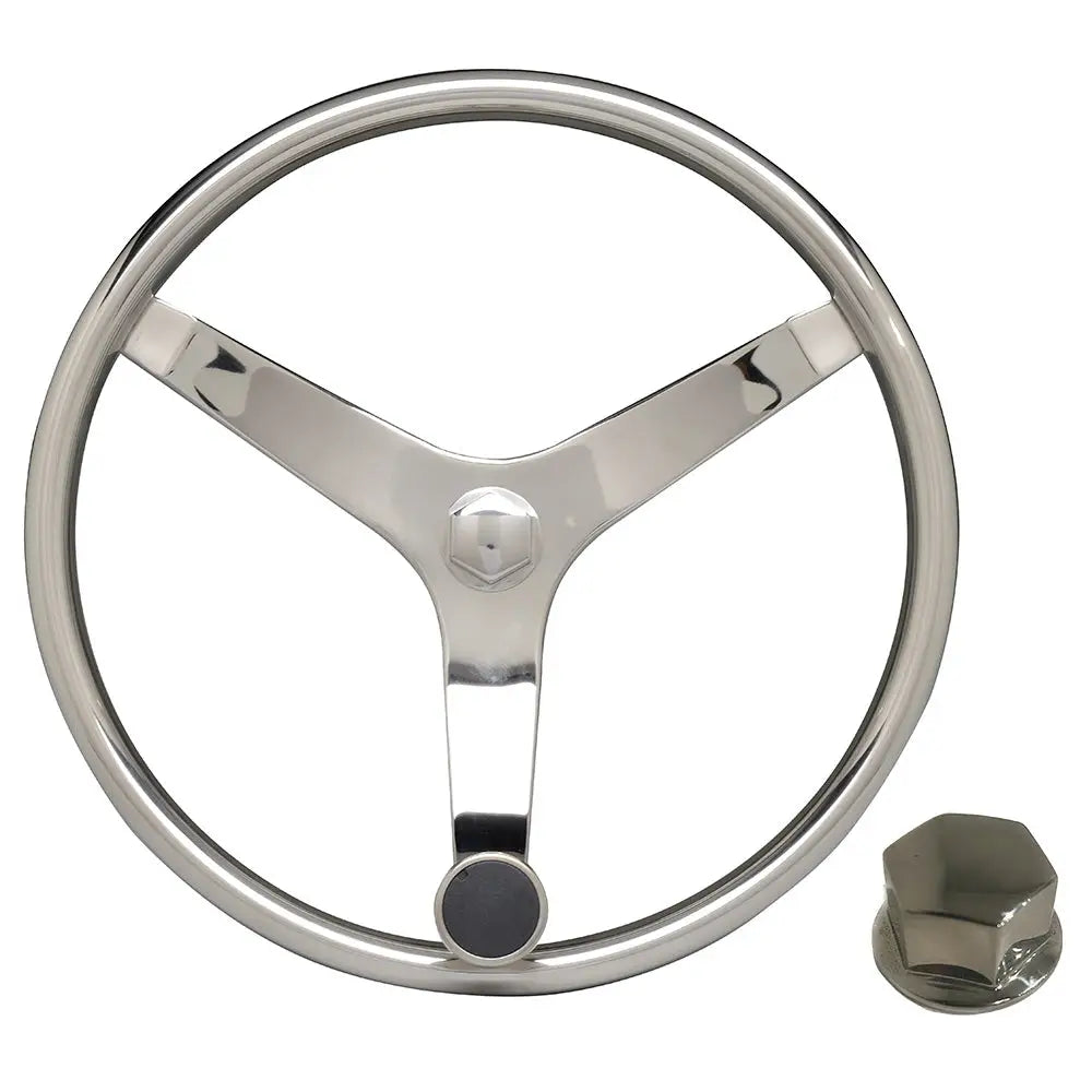 Uflex - V46 - 13.5’’ Stainless Steel Steering Wheel w/Speed Knob Chrome Nut [V46 KIT] - Steering Wheels