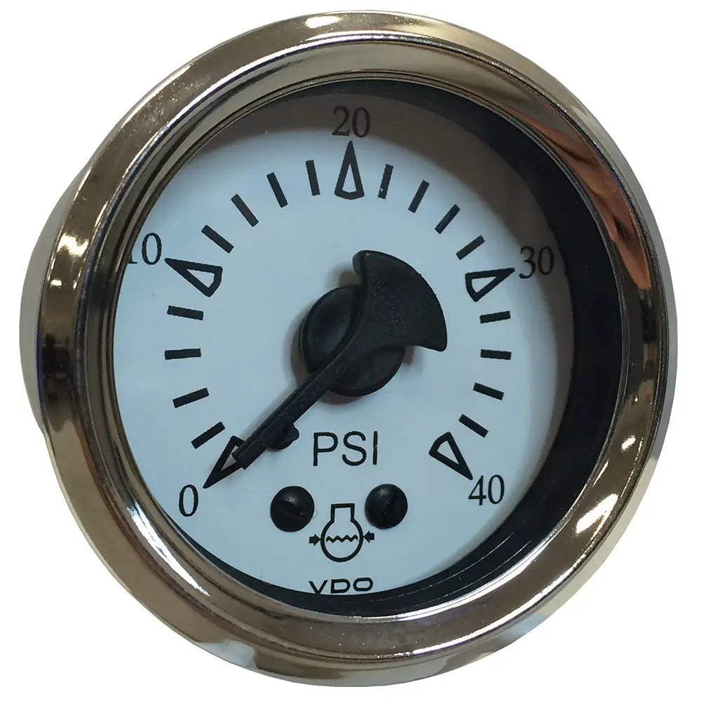 VDO Cockpit Marine 52MM (2-1/16’’) Mechanical Water Pressure Gauge - White Dial/Chrome Bezel [150-15283] - Gauges