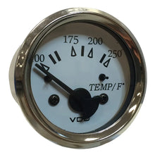 VDO Water Temp. Gauge Cockpit Marine 0-250F 52MM White Chrome Bezel - Gauges