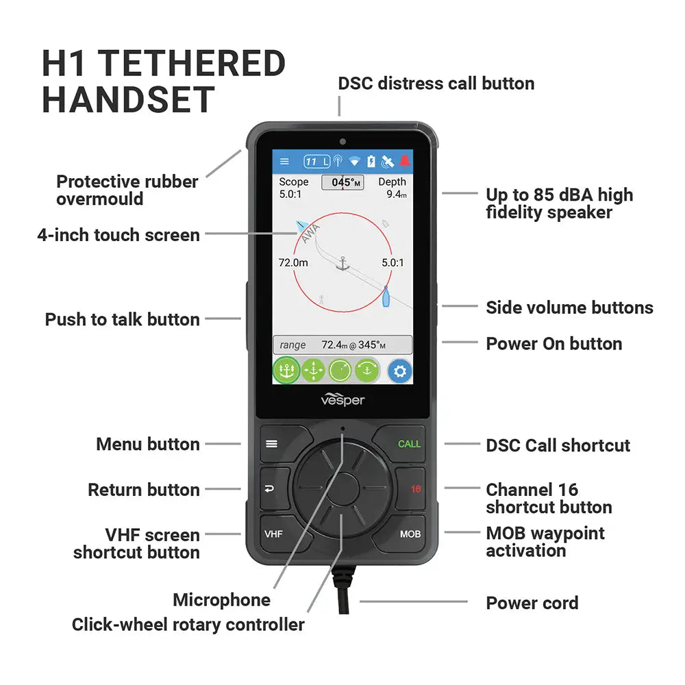 Vesper Cortex H1 Tethered Handset w/Non-Powered Cradle [010-02816-00] - Accessories