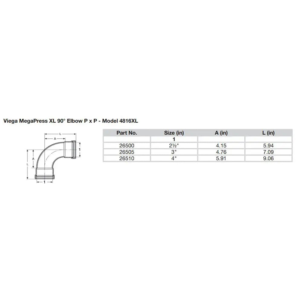 Viega MegaPress 2-1/2’’ 90 Carbon Steel Elbow w/FKM - Double Press Connection - Smart Connect Technology [26500]
