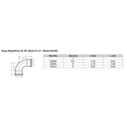 Viega MegaPress 2-1/2’’ 90 Carbon Steel Elbow w/FKM - Double Press Connection - Smart Connect Technology [26500]