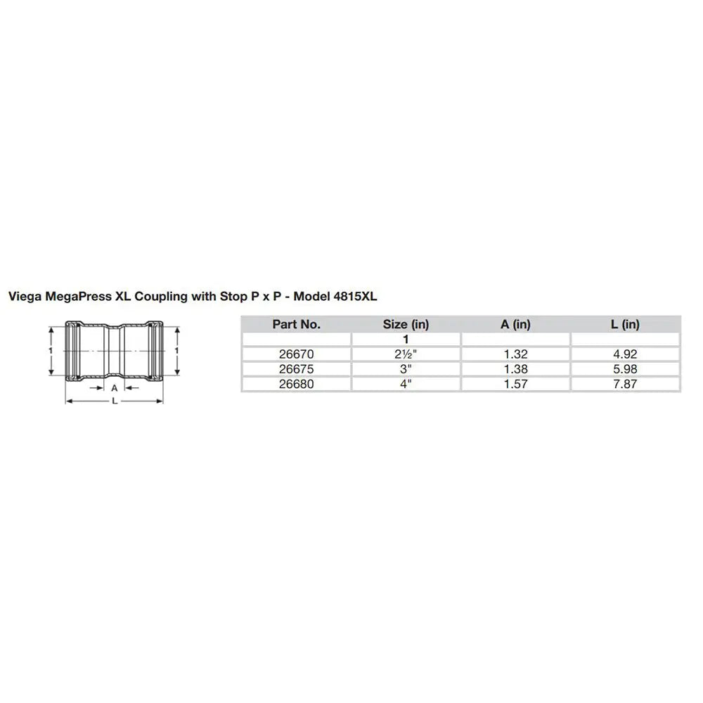 Viega MegaPress 2-1/2’’ Carbon Steel Coupling w/Stop w/FMK Double Press Connection - Smart Connect Technology [26670]