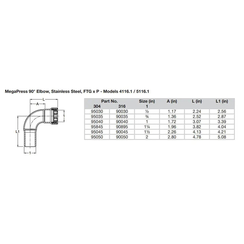 Viega MegaPress 2’’ 90 Stainless Steel 304 Elbow Street - Press Connection - Smart Connect Technology [95050] - Fittings