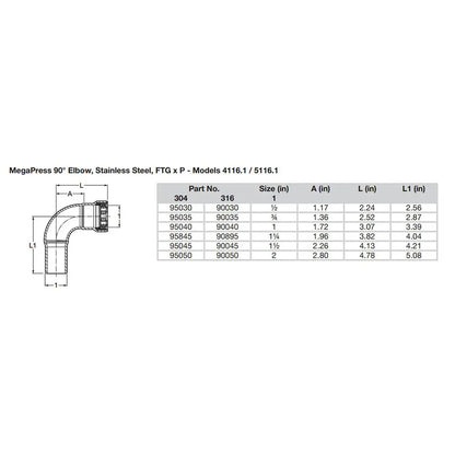 Viega MegaPress 2’’ 90 Stainless Steel 304 Elbow Street - Press Connection - Smart Connect Technology [95050] - Fittings