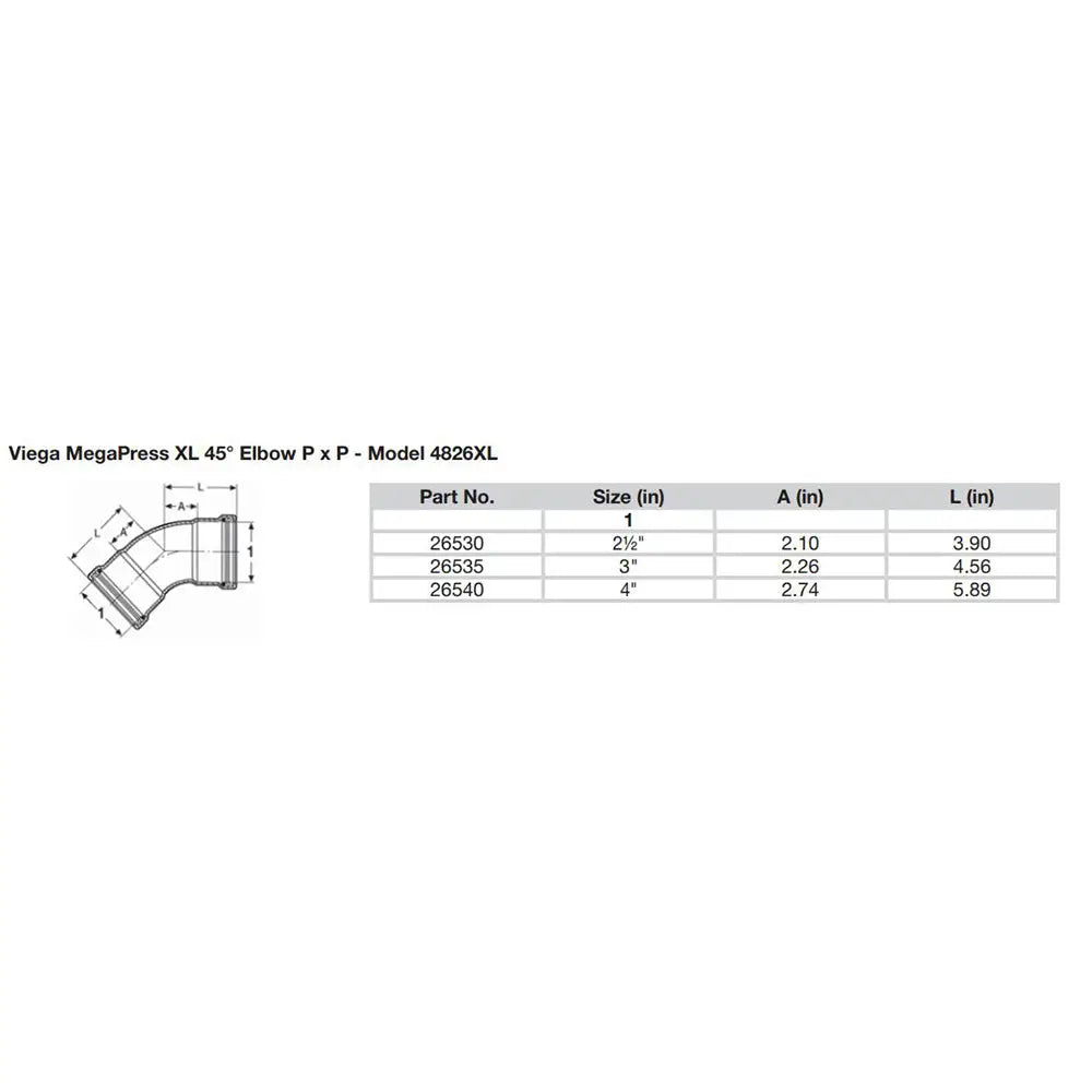 Viega MegaPress 3’’ 45 Carbon Steel Elbow w/FKM - Double Press Connection - Smart Connect Technology [26535] - Fittings
