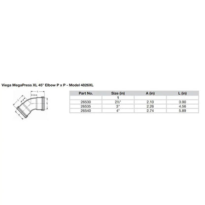 Viega MegaPress 3’’ 45 Carbon Steel Elbow w/FKM - Double Press Connection - Smart Connect Technology [26535] - Fittings
