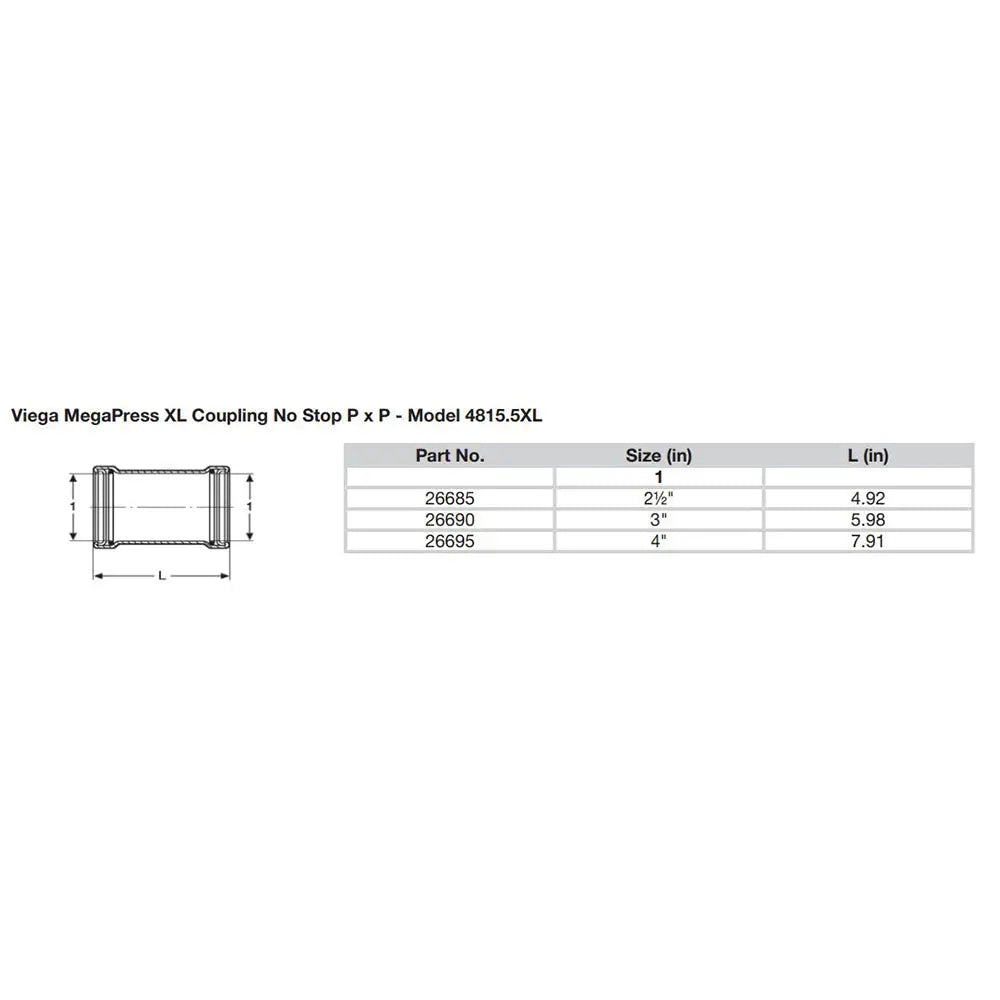 Viega MegaPress 3’’ Carbon Steel Coupling w/o Stop w/FMK - Double Press Connection - Smart Connect Technology [26690]