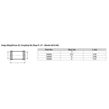 Viega MegaPress 3’’ Carbon Steel Coupling w/o Stop w/FMK - Double Press Connection - Smart Connect Technology [26690]