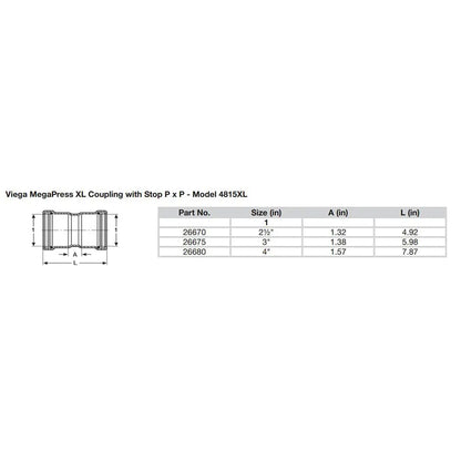 Viega MegaPress 3’’ Carbon Steel Coupling w/Stop w/FMK Double Press Connection - Smart Connect Technology [26675]