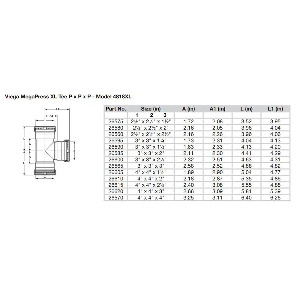 Viega MegaPress 3’’ Carbon Steel Tee w/FKM - Triple Press Connection - Smart Connect Technology [26565] - Fittings