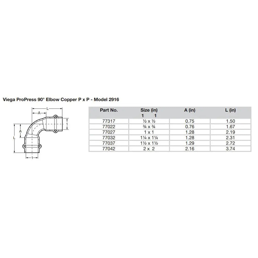 Viega ProPress 1-1/2’’ - 90 Copper Elbow - Double Press Connection - Smart Connect Technology [77037] - Fittings