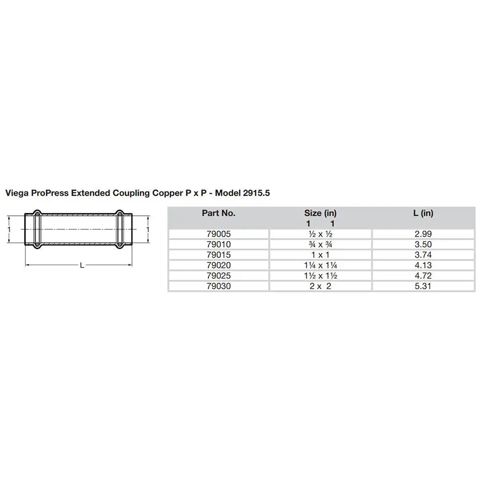 Viega ProPress 1-1/2’’ Extended Coupling w/o Stop - Double Press Connection - Smart Connect Technology [79025]