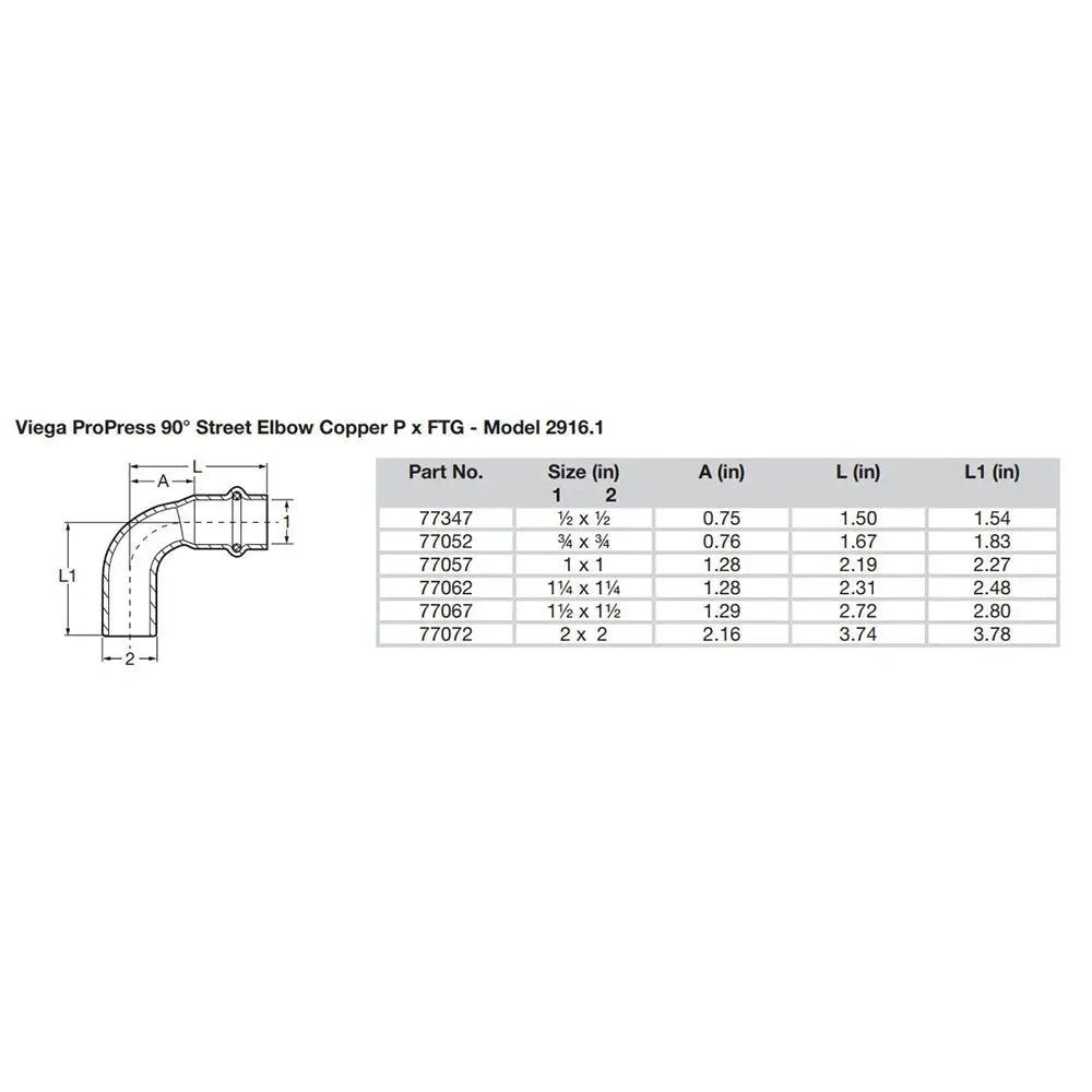 Viega ProPress 1-1/4’’ - 90 Copper Elbow - Street/Press Connection - Smart Connect Technology [77062] - Fittings