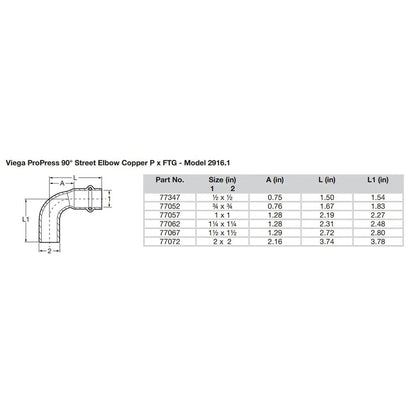 Viega ProPress 1-1/4’’ - 90 Copper Elbow - Street/Press Connection - Smart Connect Technology [77062] - Fittings